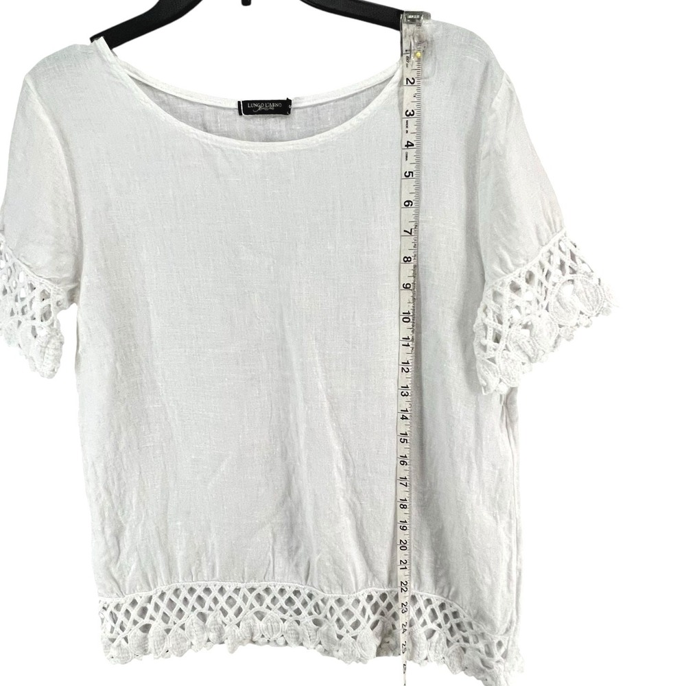Lungo L'Arno Top Womens S White Linen Blouse Lace Crochet Cottage Beach Italy - Picture 7 of 12